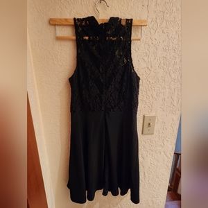 Lush Black Lace High Neck Sweetheart Neck Dress